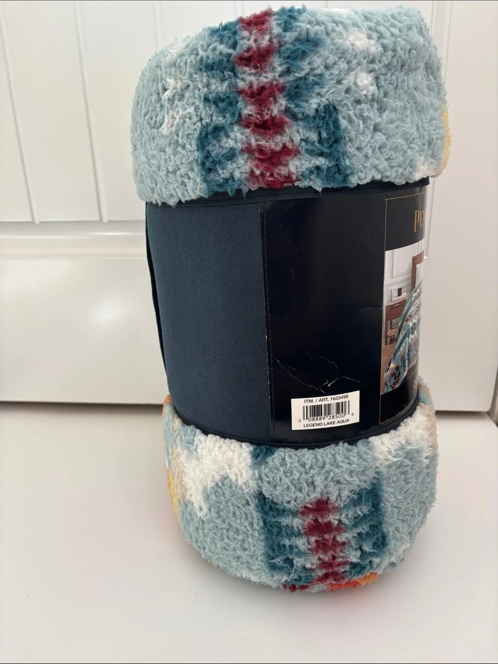 Pendleton Sherpa Fleece Queen Blanket Legend Lake Aqua Sounthwestern Throw